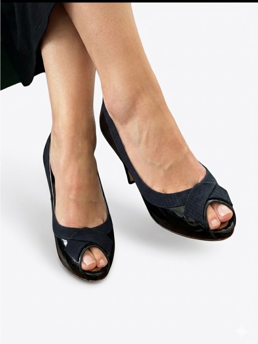 Giuseppe Zanotti Heels Womens 7 Black Leather Peep Toe Bow Stiletto‎ Pumps
